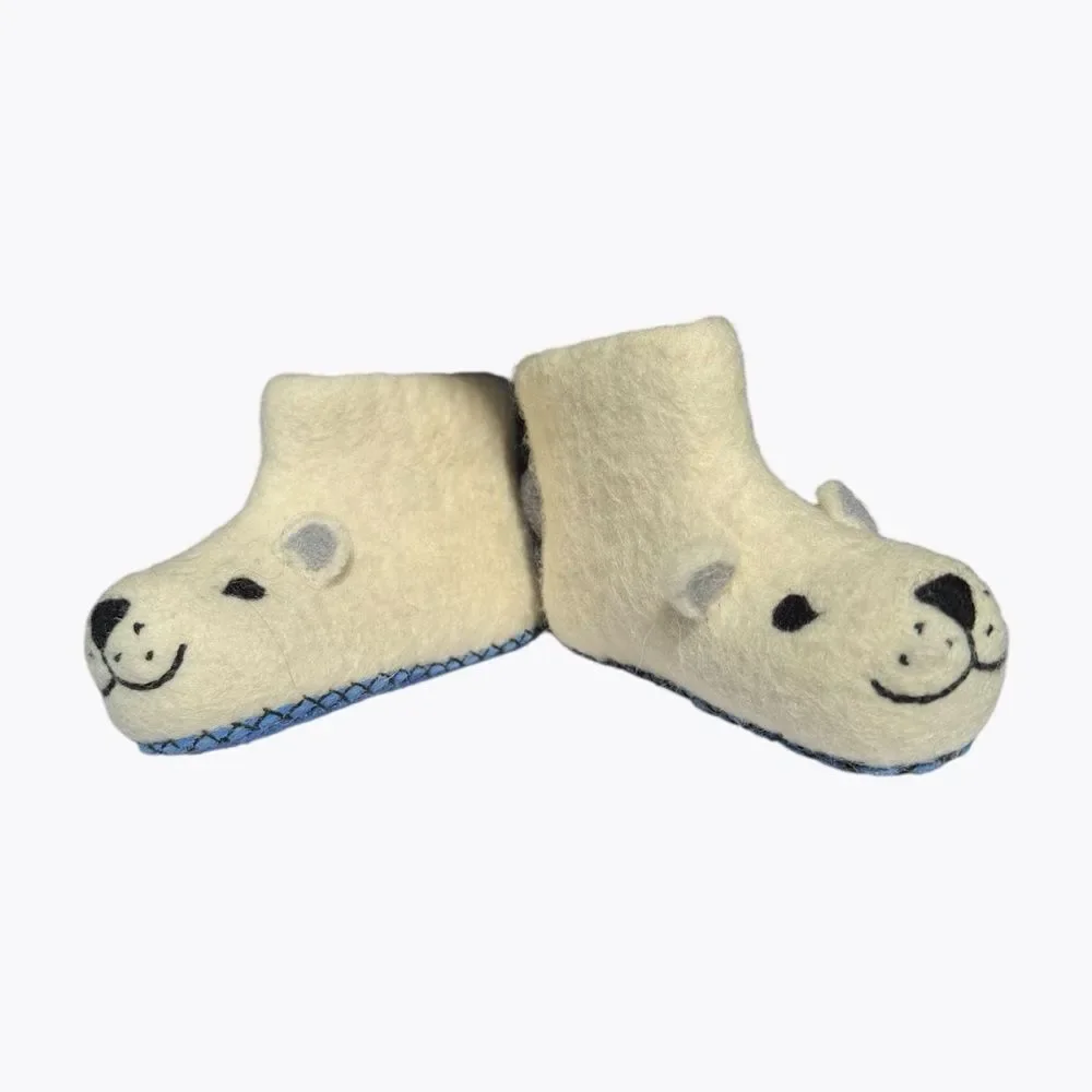 Sew Heart Felt Polar Bear Wool Slippers Toddler Size 8 Cream Cozy Animal Scandi